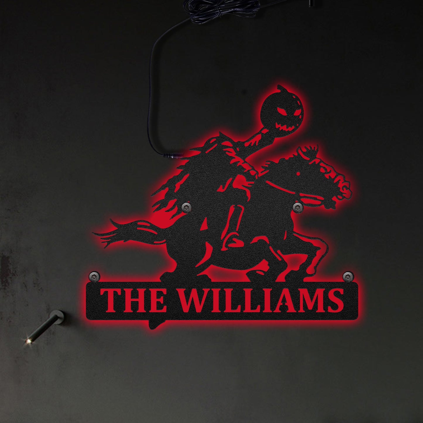 Halloween Headless Horseman Personalized - Led Light Metal - Owls Matrix LTD