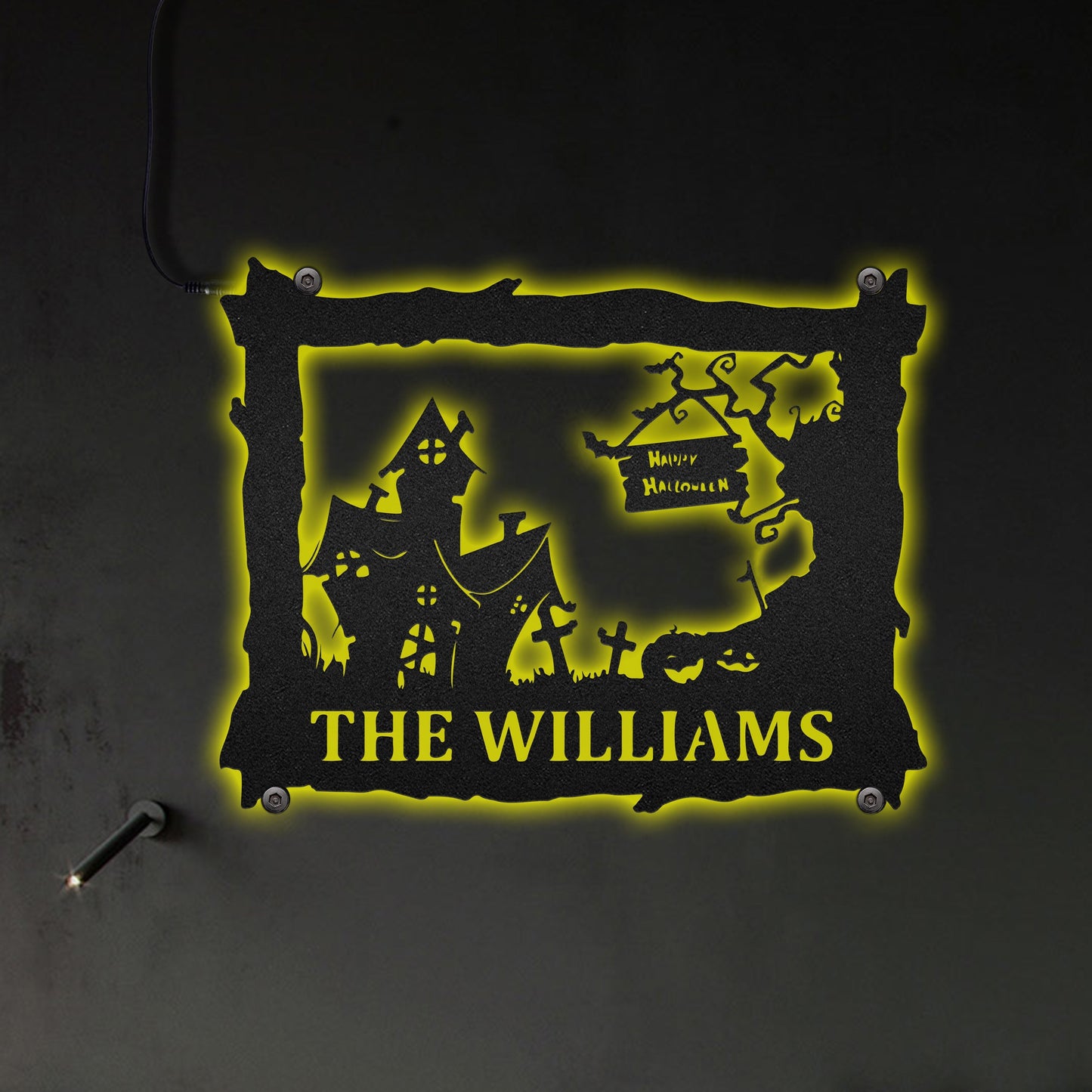 Halloween House Personalized - Led Light Metal - Owls Matrix LTD