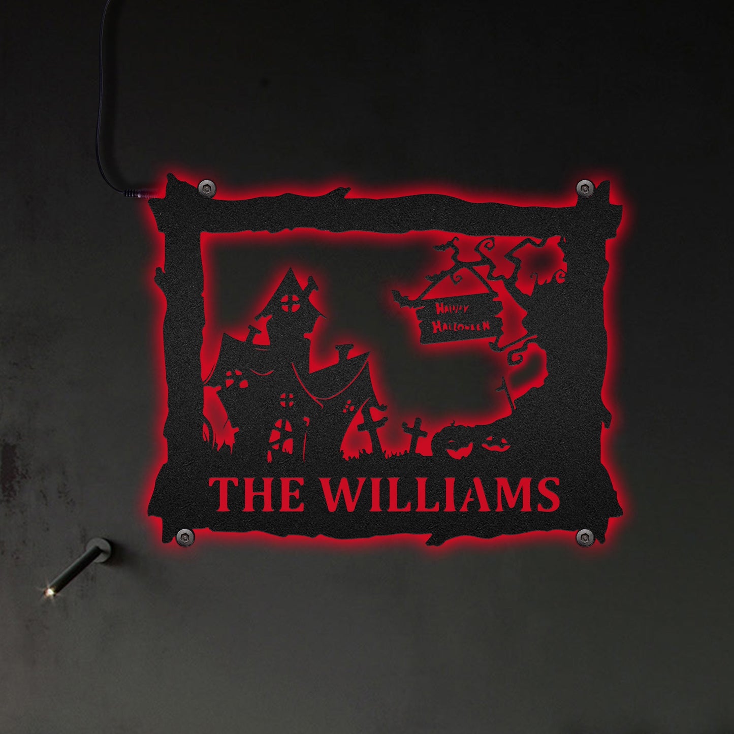 Halloween House Personalized - Led Light Metal - Owls Matrix LTD