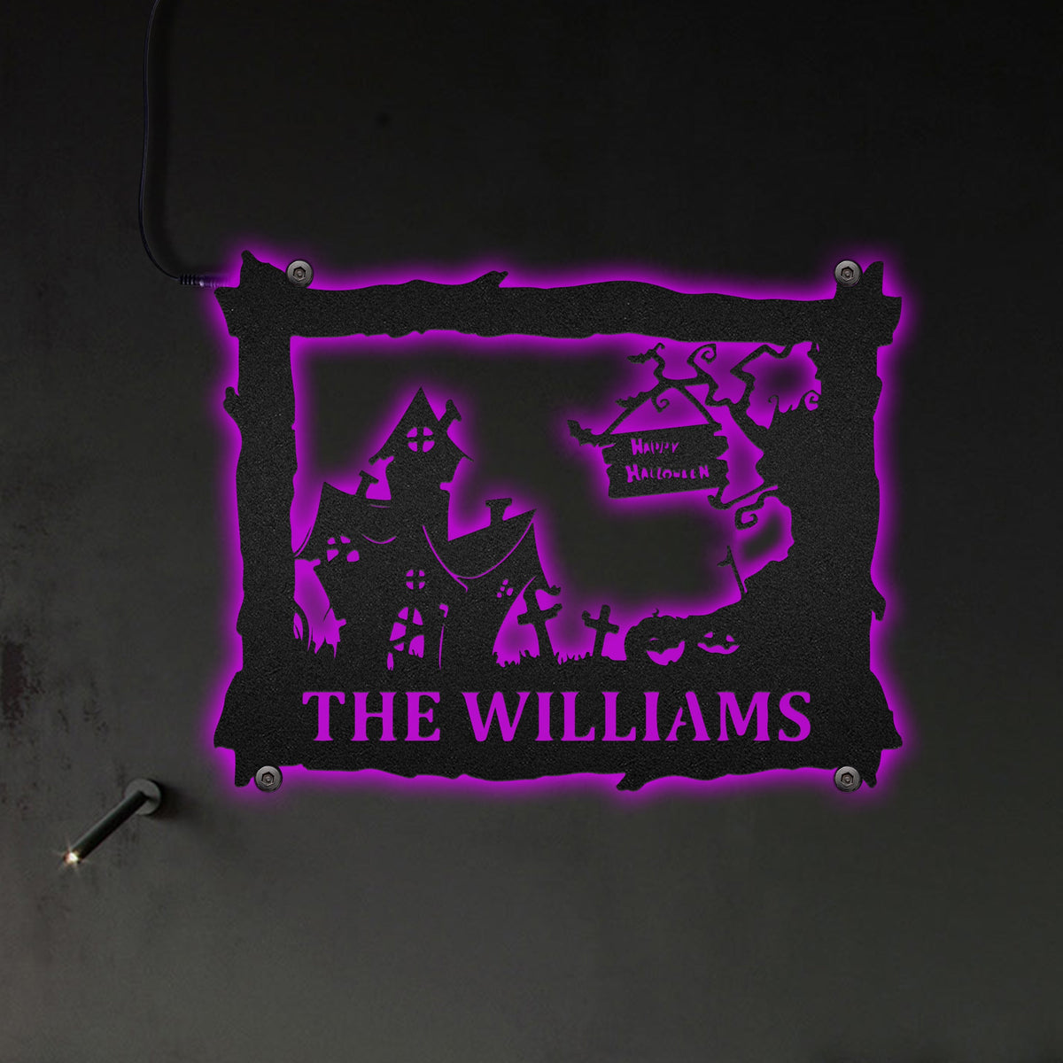 Halloween House Personalized - Led Light Metal - Owls Matrix LTD