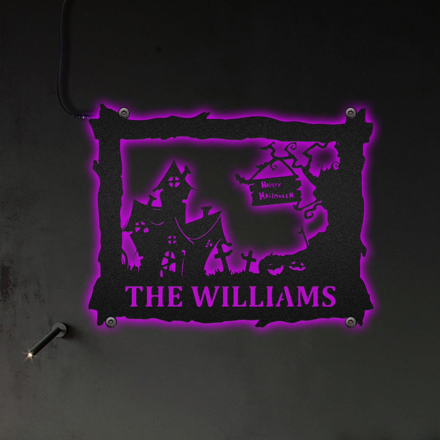 Halloween House Personalized - Led Light Metal - Owls Matrix LTD