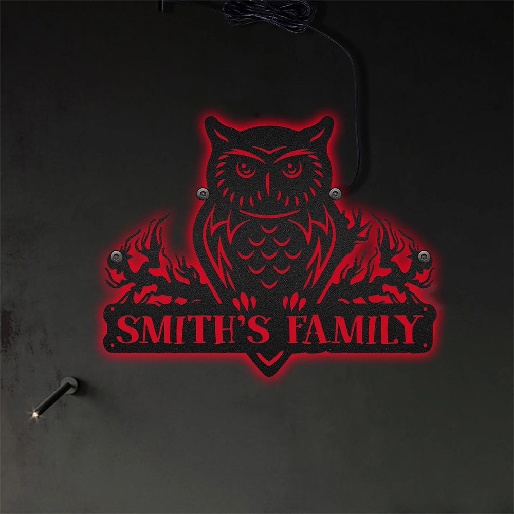 Halloween Owl Metal Art Personalized - Led Light Metal - Owls Matrix LTD