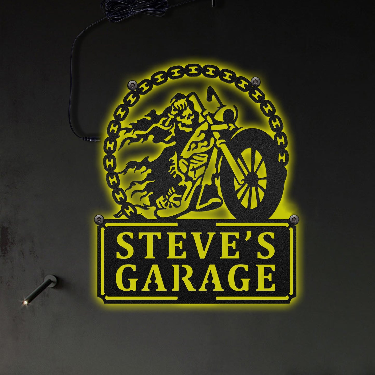 Halloween Skull Ghost Rider In Bike Chain Personalized - Led Light Metal - Owls Matrix LTD