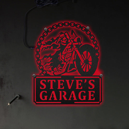 Halloween Skull Ghost Rider In Bike Chain Personalized - Led Light Metal - Owls Matrix LTD