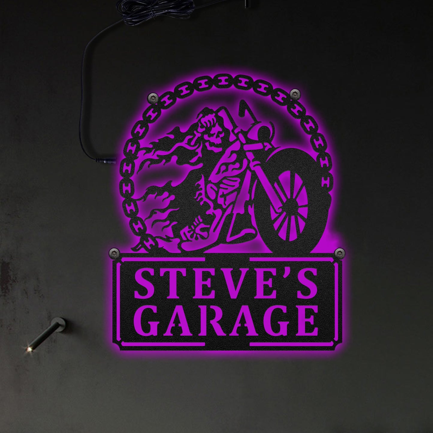 Halloween Skull Ghost Rider In Bike Chain Personalized - Led Light Metal - Owls Matrix LTD