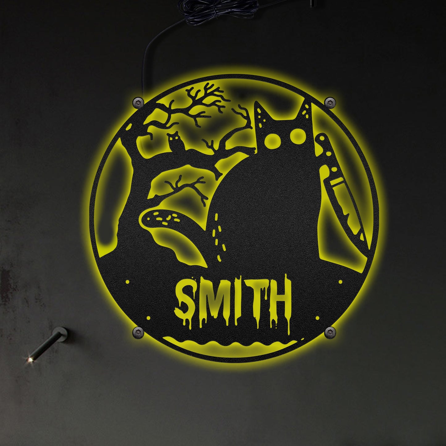 Halloween Spooky Black Cat Round Personalized - Led Light Metal - Owls Matrix LTD