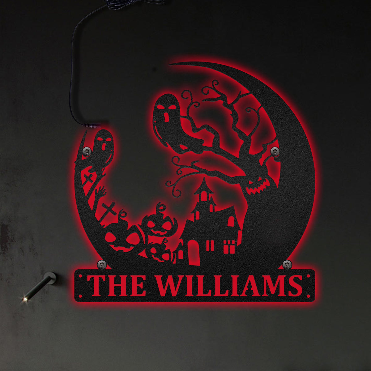 Halloween Spooky Tree and The Moon Personalized - Led Light Metal - Owls Matrix LTD