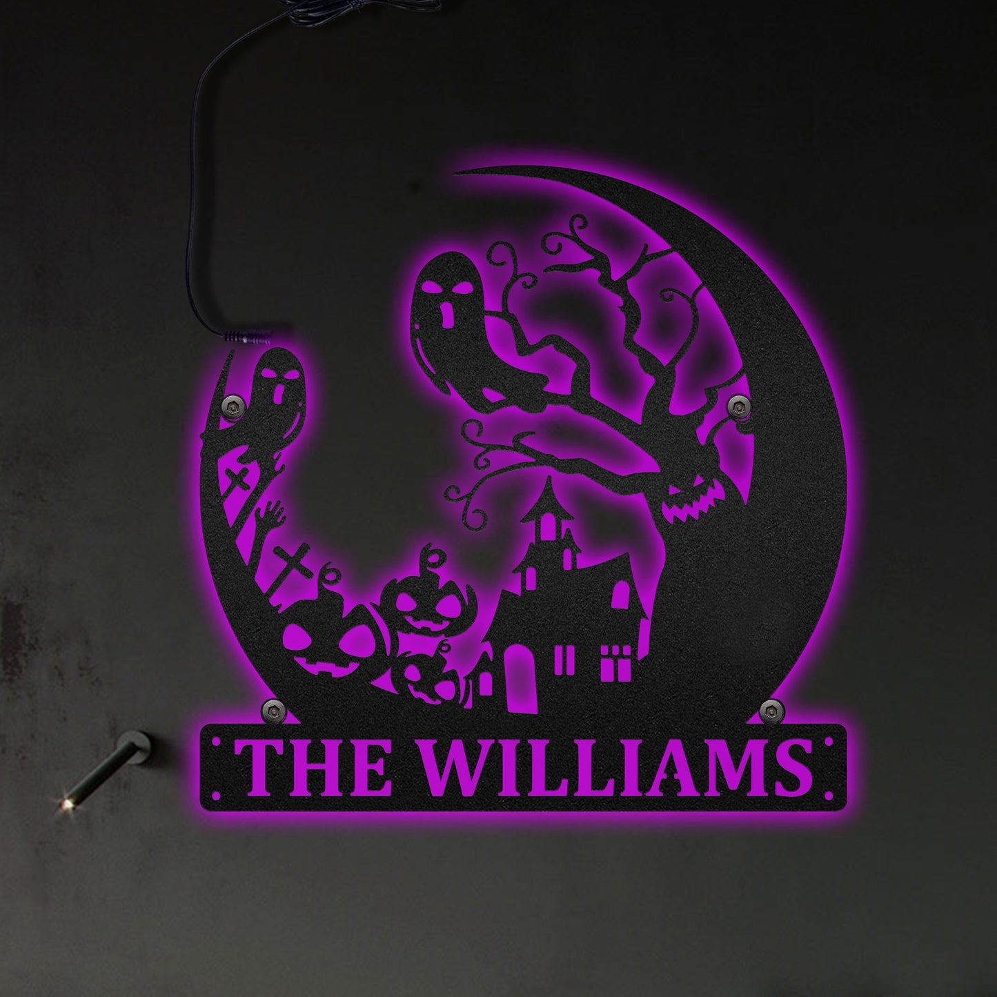 Halloween Spooky Tree and The Moon Personalized - Led Light Metal - Owls Matrix LTD