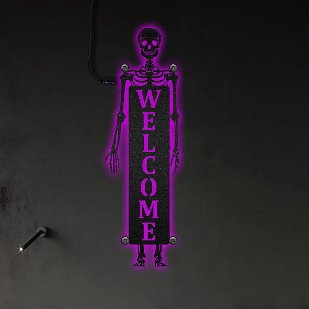 Halloween Welcome Halloween Skeleton - Led Light Metal - Owls Matrix LTD