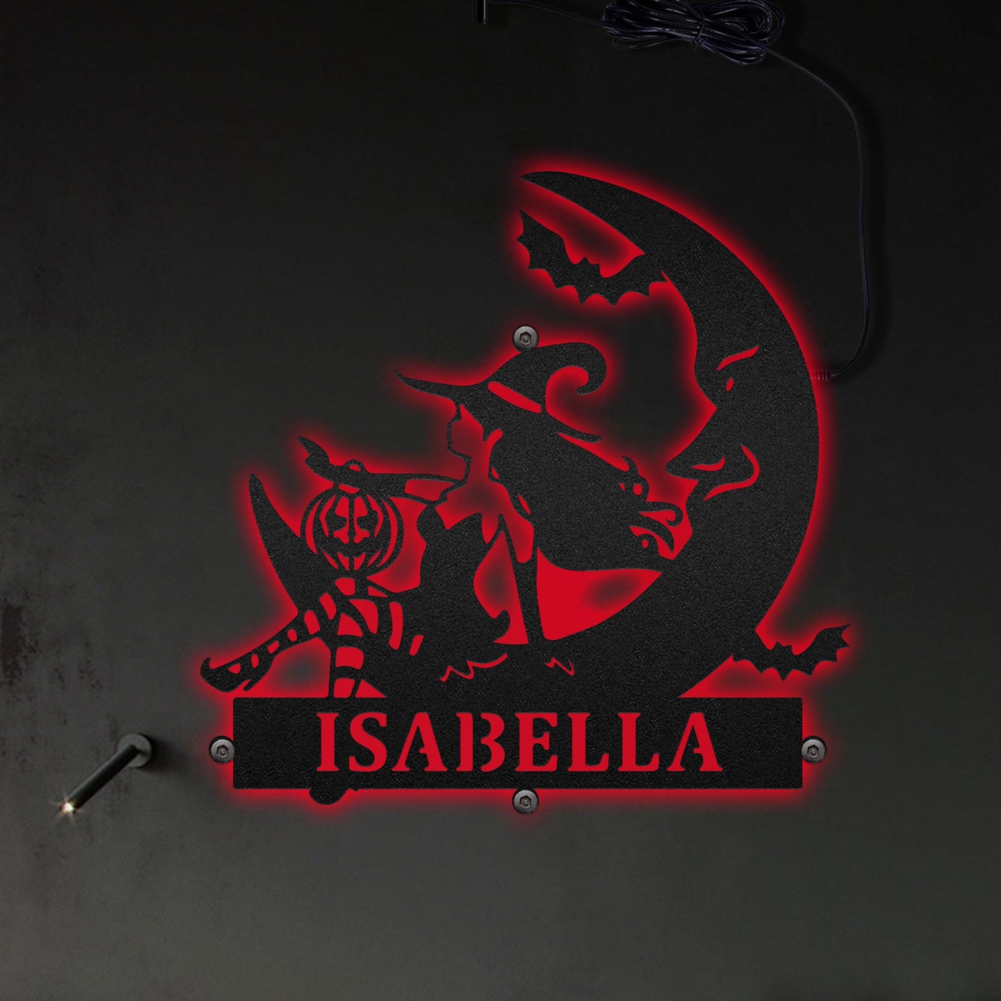 Halloween Witch on the Moon Personalized - Led Light Metal - Owls Matrix LTD