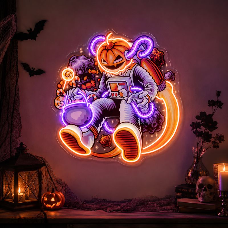 Halloween Neon Sign - Pumpkin Astronaut LED Wall Art