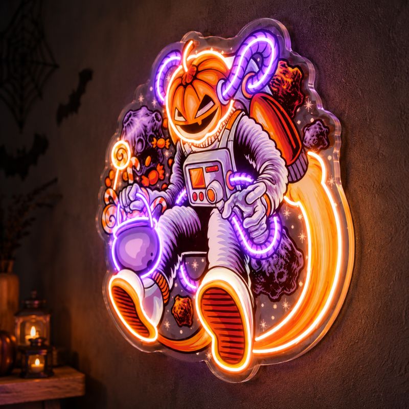 Halloween Neon Sign - Pumpkin Astronaut LED Wall Art