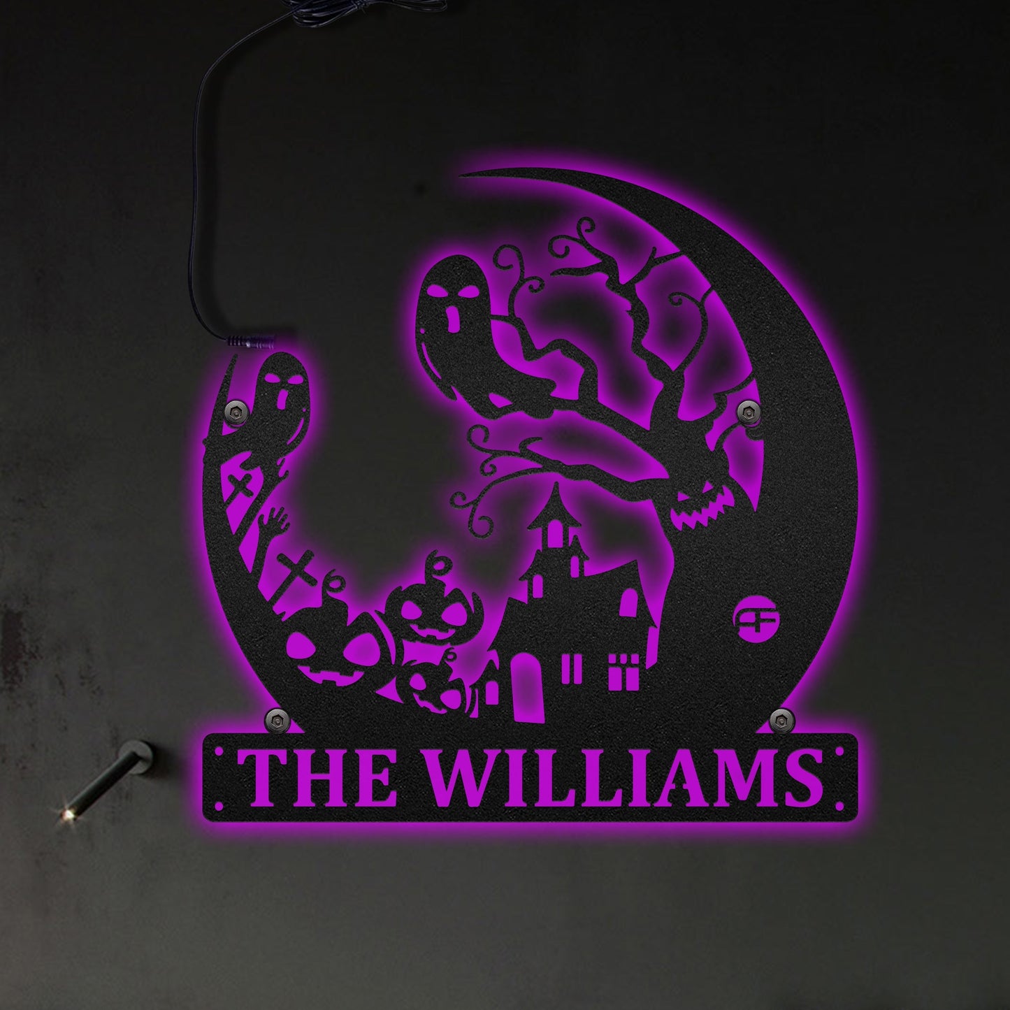 12"x12" Halloween Spooky Tree And The Moon - Led Light Metal - Owls Matrix LTD