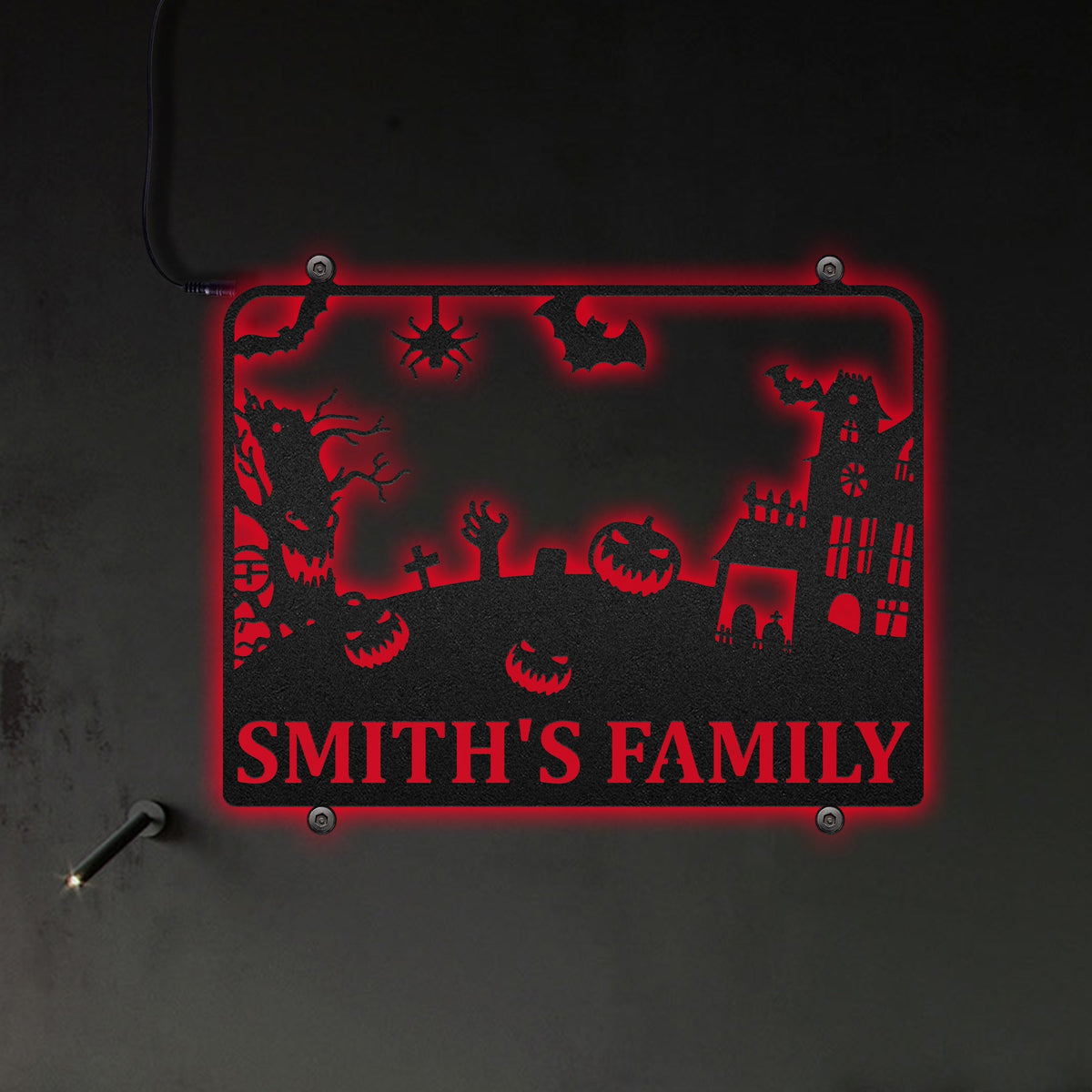 Halloween Theme Haunting House Personalized - Led Light Metal - Owls Matrix LTD