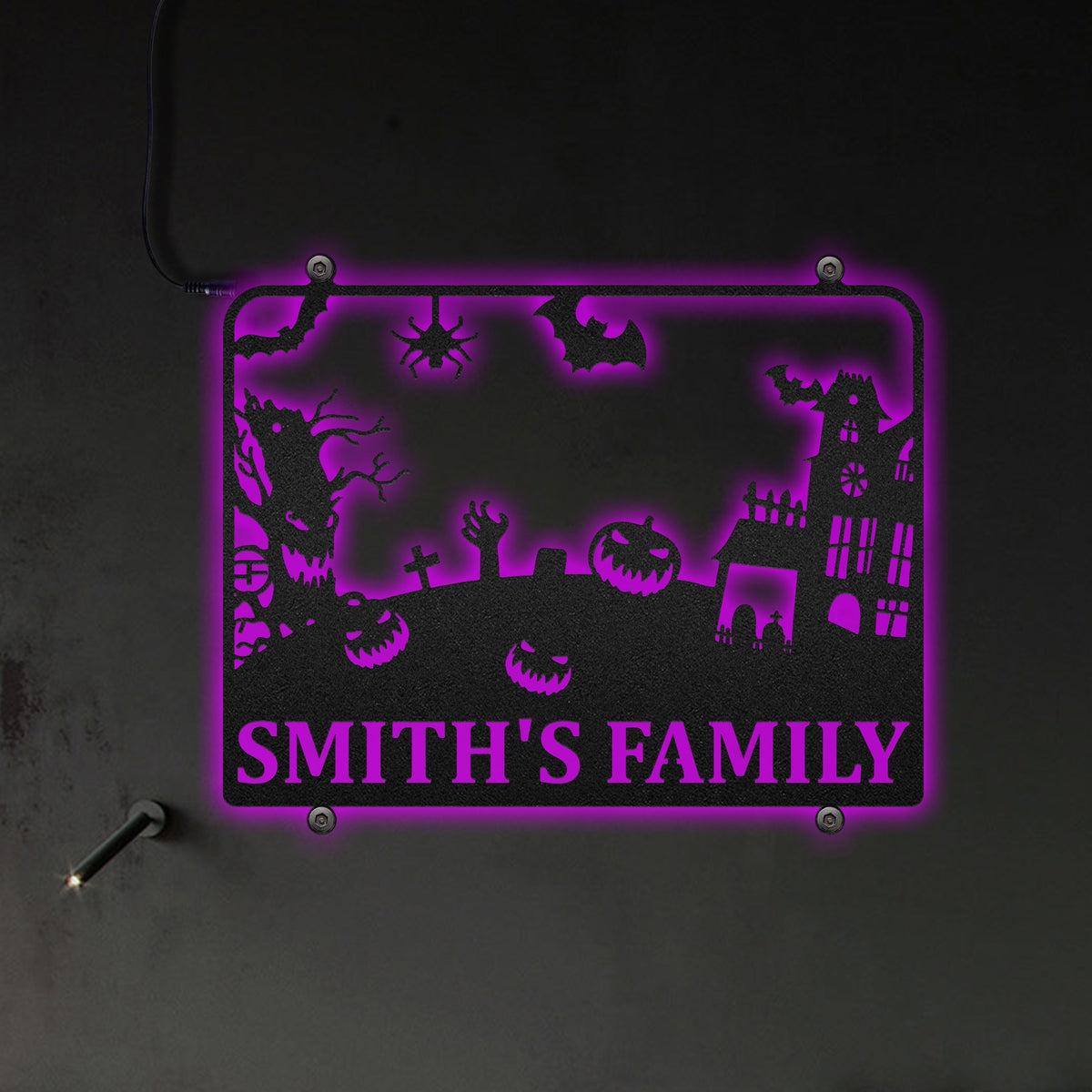 12"x12" Halloween Theme Haunting House Personalized - Led Light Metal - Owls Matrix LTD