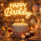 Happy Birthday LED Neon Sign – Warm Yellow Script Neon Light for Party & Event Decor