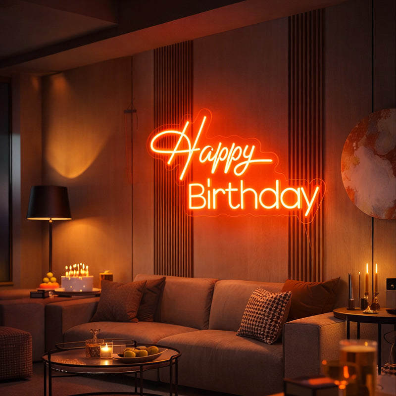 Happy Birthday Orange LED Neon Sign – Script Neon Light for Home Party & Event Decor