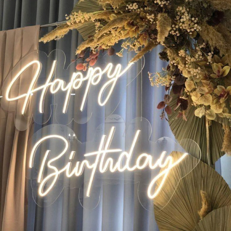 “Happy Birthday” Neon Sign – Purple LED Neon Script for Birthday Party, Celebration & Photo Backdrop