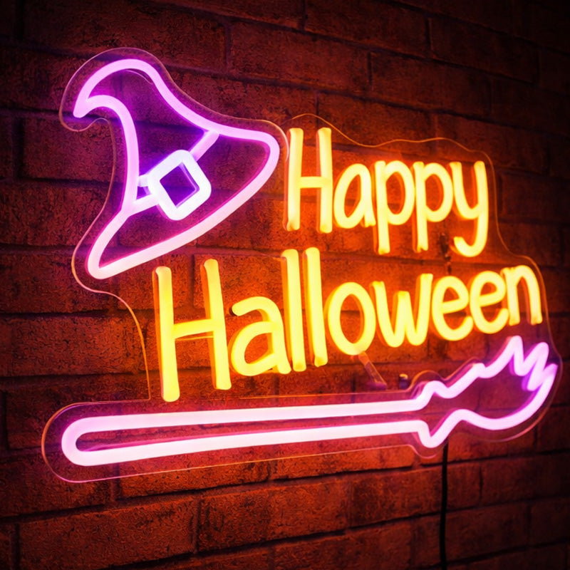 Happy Halloween Neon Sign – Witch Hat LED Wall Light