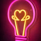 Heart Light Bulb Neon Sign – Pink & Warm Yellow LED Wall Light