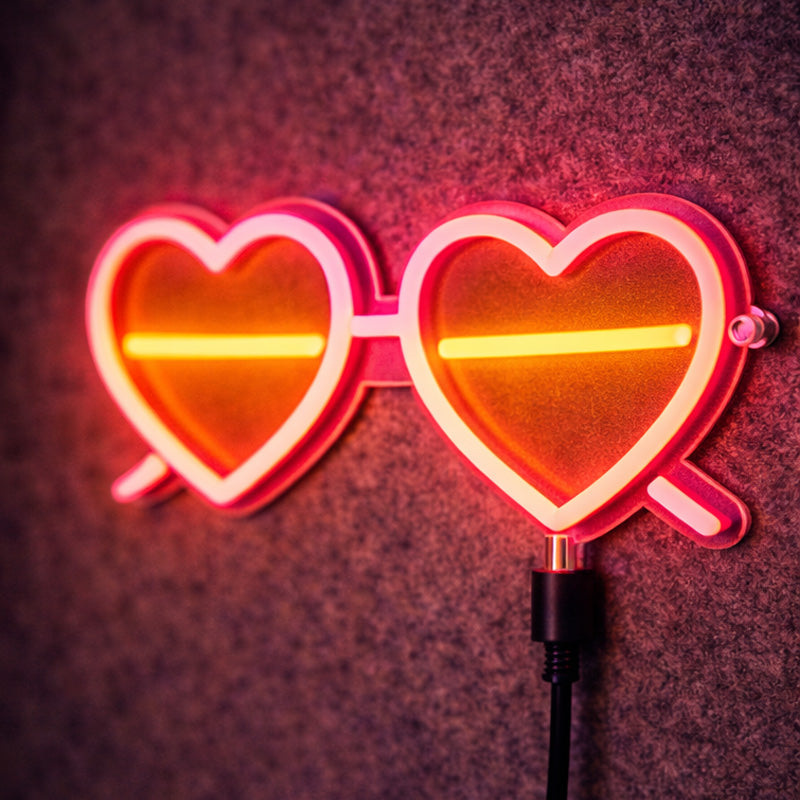 Heart Sunglasses Neon LED Sign – Romantic Love Glasses Wall Light