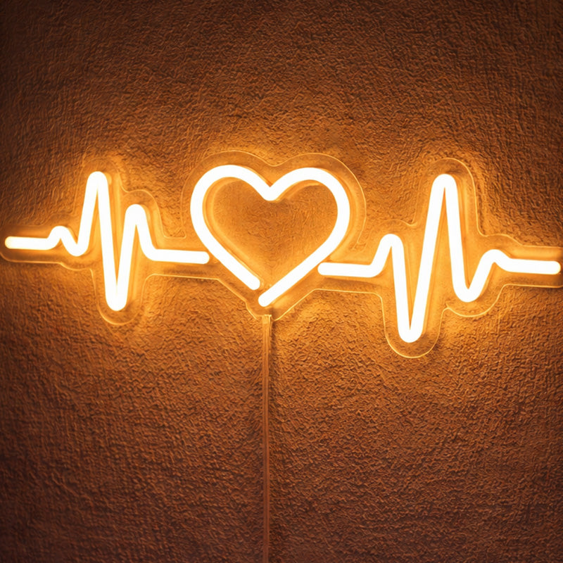 Heartbeat Heart Neon Sign – Warm LED Wall Decor for Bedroom & Romantic Space