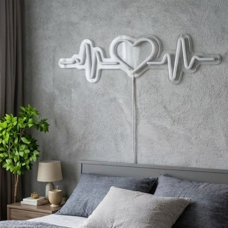 Heartbeat Heart Neon Sign – Warm LED Wall Decor for Bedroom & Romantic Space