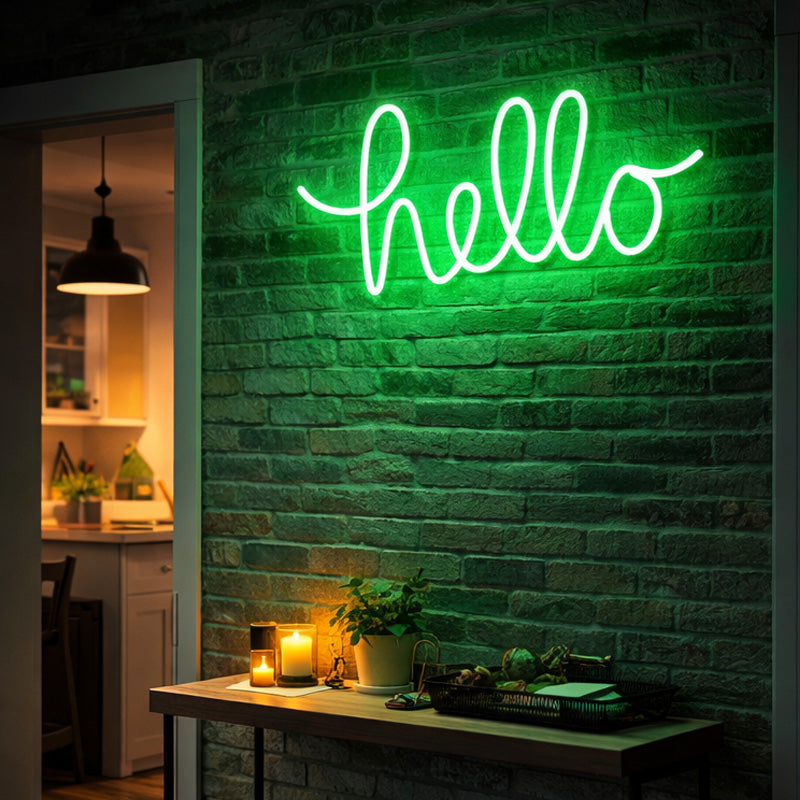 Hello Script LED Neon Sign for Storefront, Home and Wall Decoration