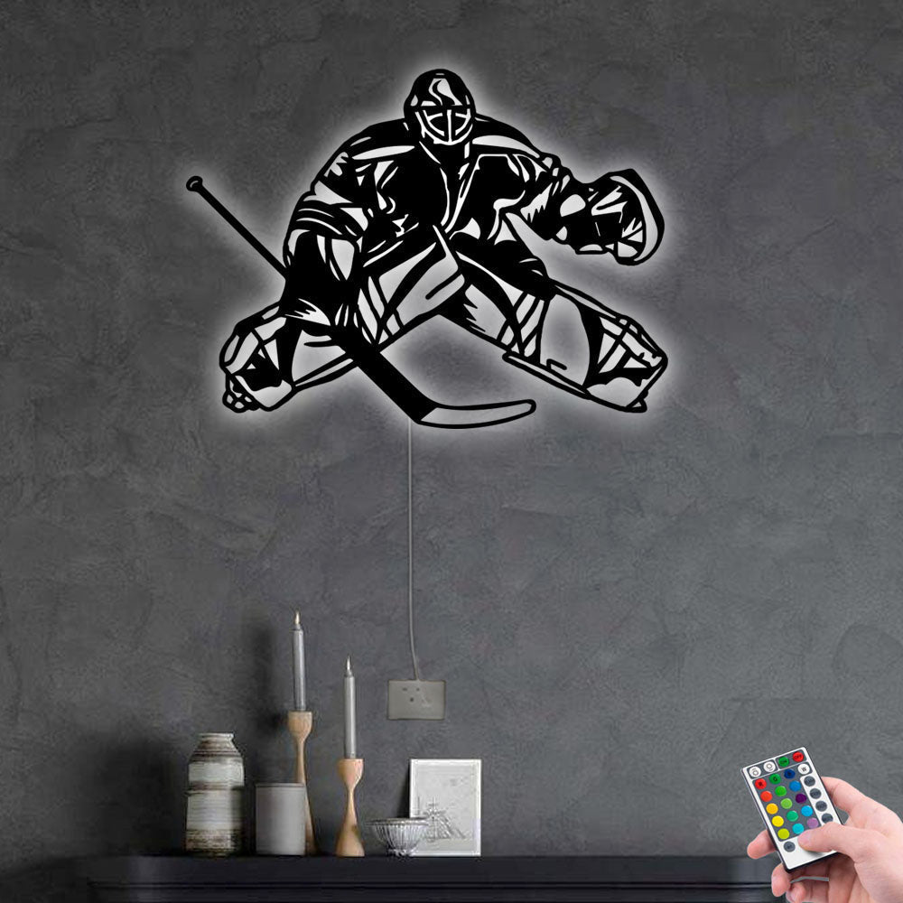 Hockey Player Hockey Goalie - Led Light Metal - Owls Matrix LTD