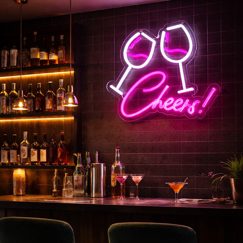 Home Bar Neon Signs - Cheers Wine Glass Light
