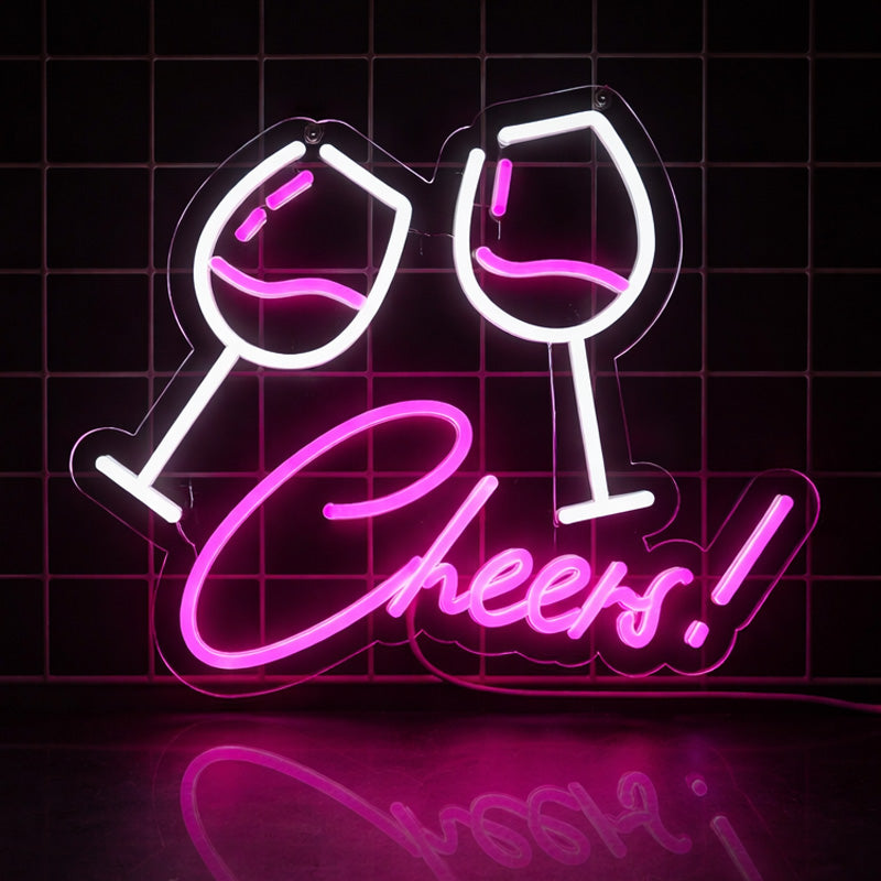 Home Bar Neon Signs - Cheers Wine Glass Light
