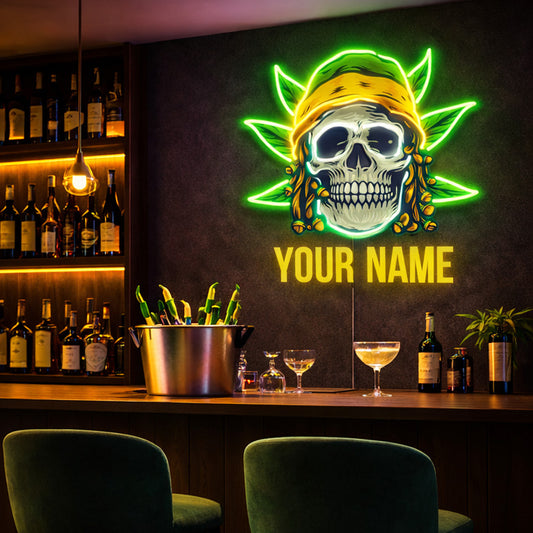 Home Bar Neon Signs - Custom Skull Name LED Light
