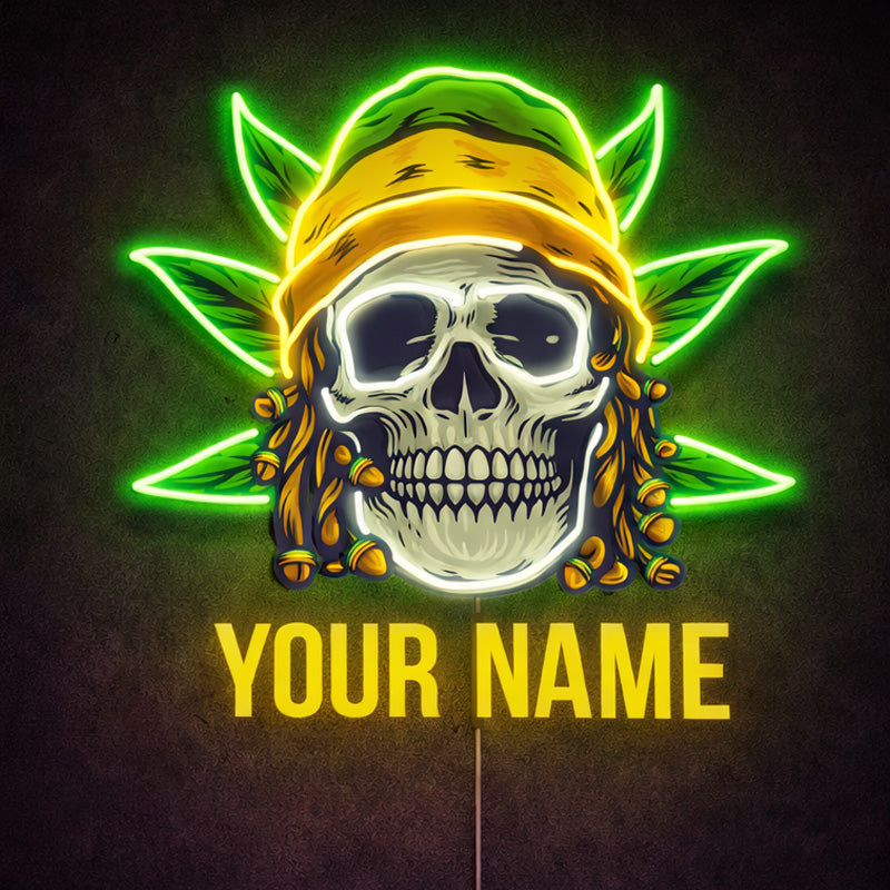 Home Bar Neon Signs - Custom Skull Name LED Light
