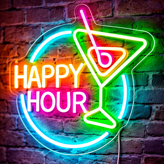 Home Bar Neon Signs - Happy Hour Cocktail LED