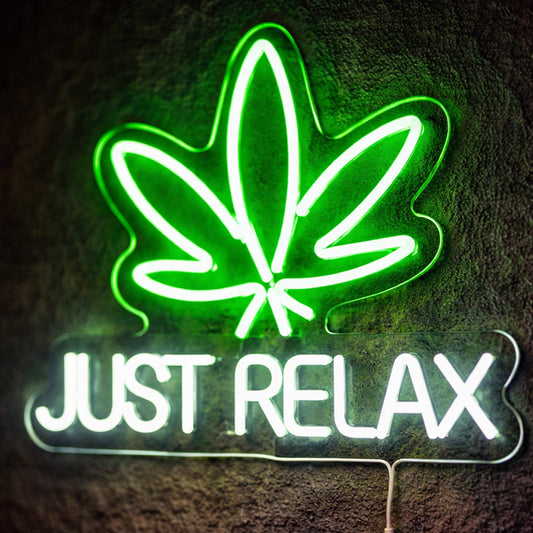 Home Bar Neon Signs - Just Relax Leaf LED Light