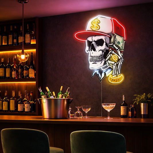 Home Bar Neon Signs - Money Skull LED Wall Light
