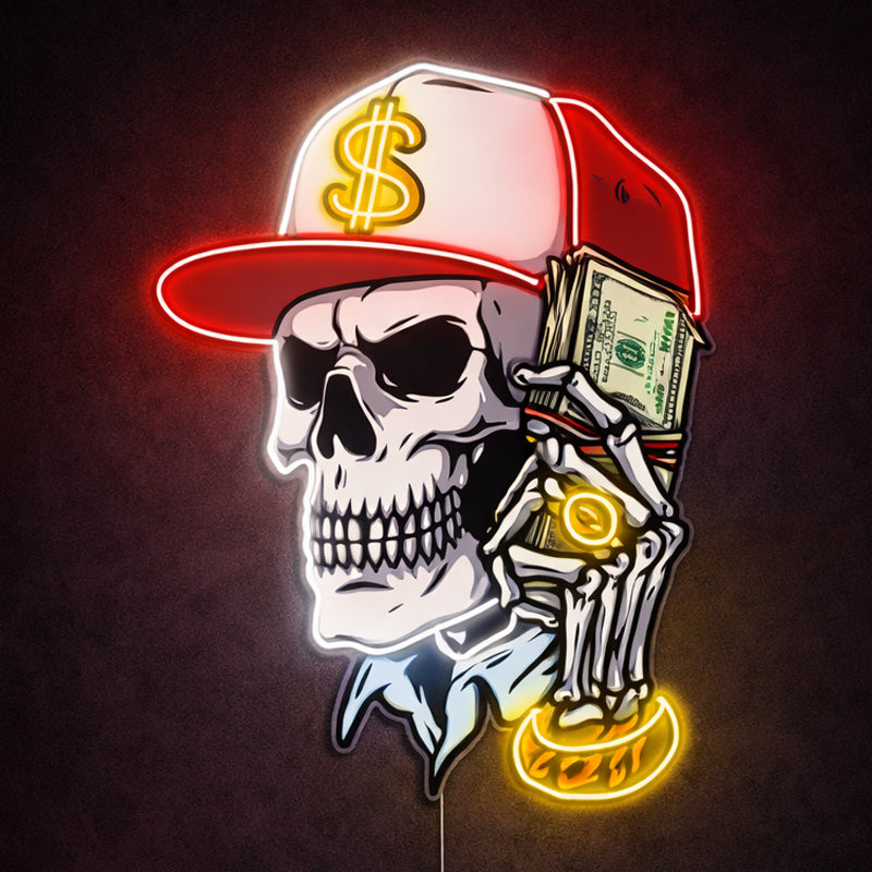 Home Bar Neon Signs - Money Skull LED Wall Light

