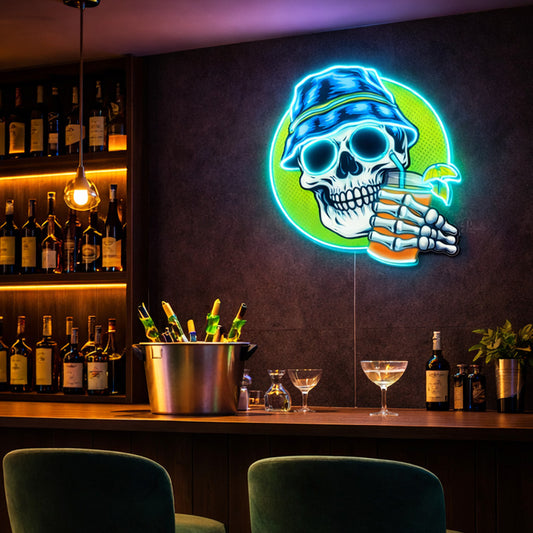 Home Bar Neon Signs - Skull Cocktail LED Wall Light
