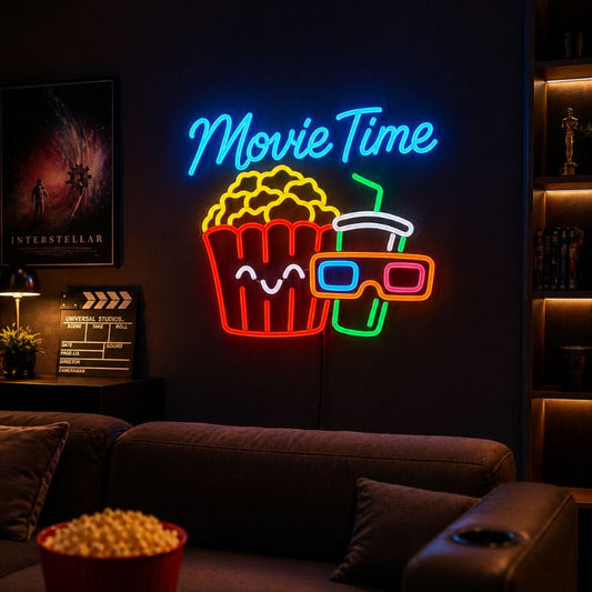 Home Cinema Neon Sign - Movie Time LED Wall Light