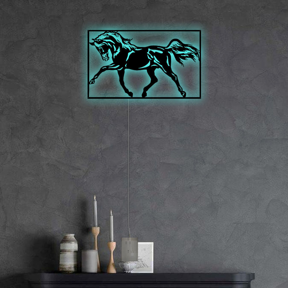 Horse Running On Road - Led Light Metal - Owls Matrix LTD
