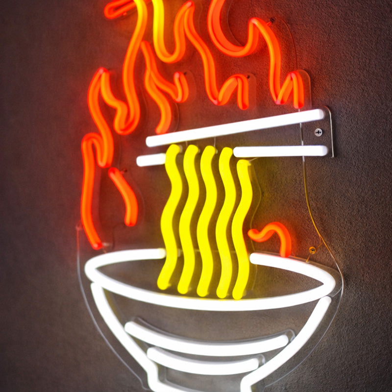 Hot Noodle Bowl Neon Sign with Chopsticks – Minimal Ramen LED Wall Light