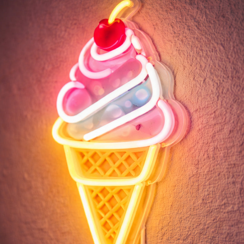 Ice Cream Cone Neon Sign – Sweet LED Dessert Wall Light with Cherry Top