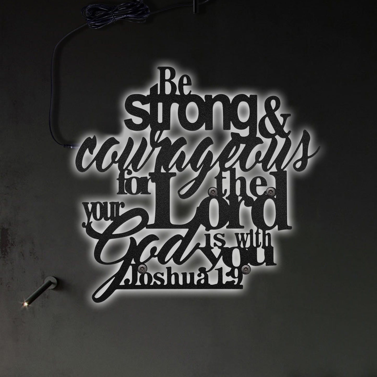 12"x12" Jesus Be Strong And Courageous - Led Light Metal - Owls Matrix LTD