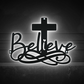 Jesus Believe God Catholic - Led Light Metal - Owls Matrix LTD