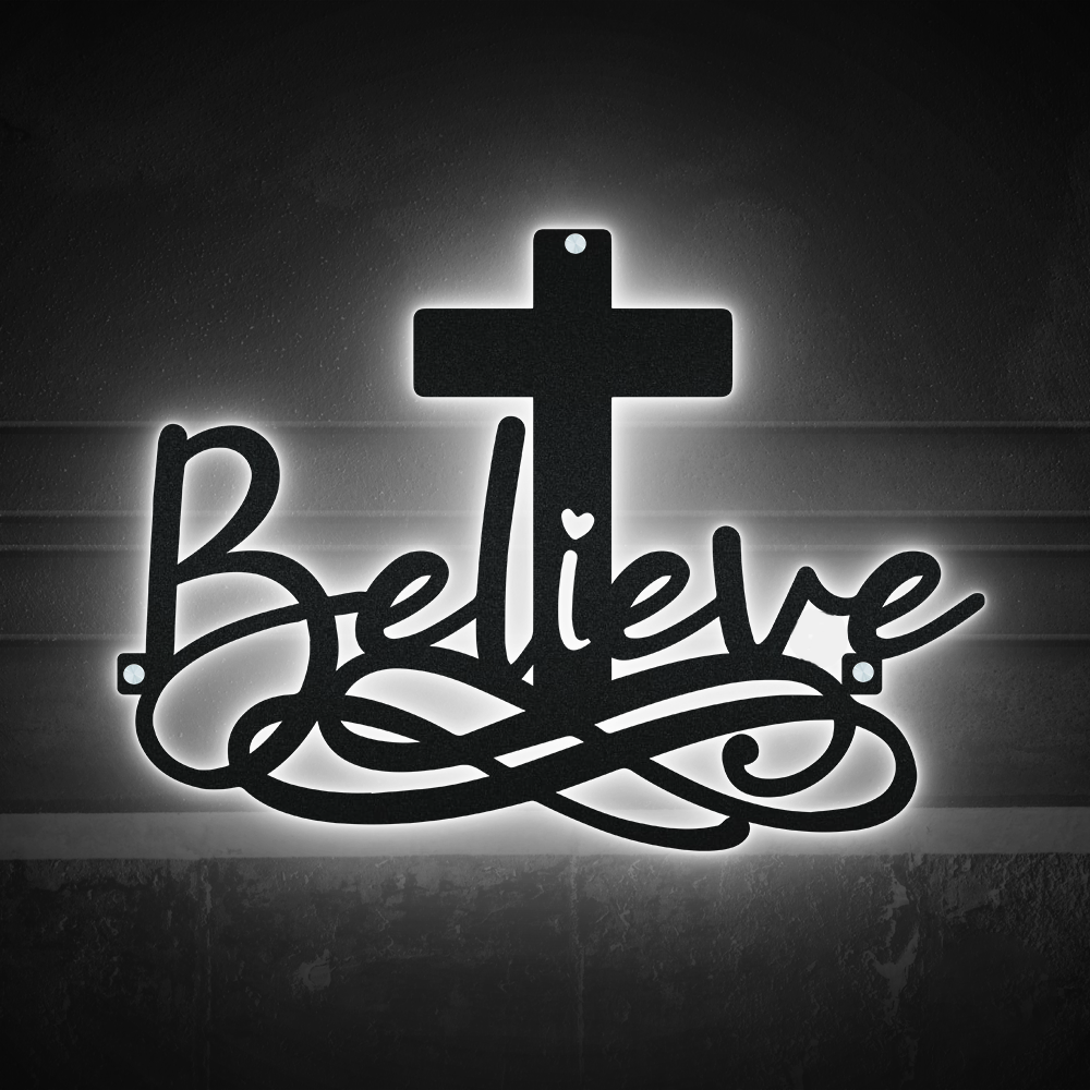 Jesus Believe God Catholic - Led Light Metal - Owls Matrix LTD