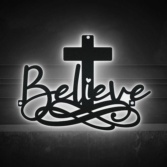 Jesus Believe God Catholic - Led Light Metal - Owls Matrix LTD