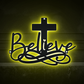 Jesus Believe God Catholic - Led Light Metal - Owls Matrix LTD