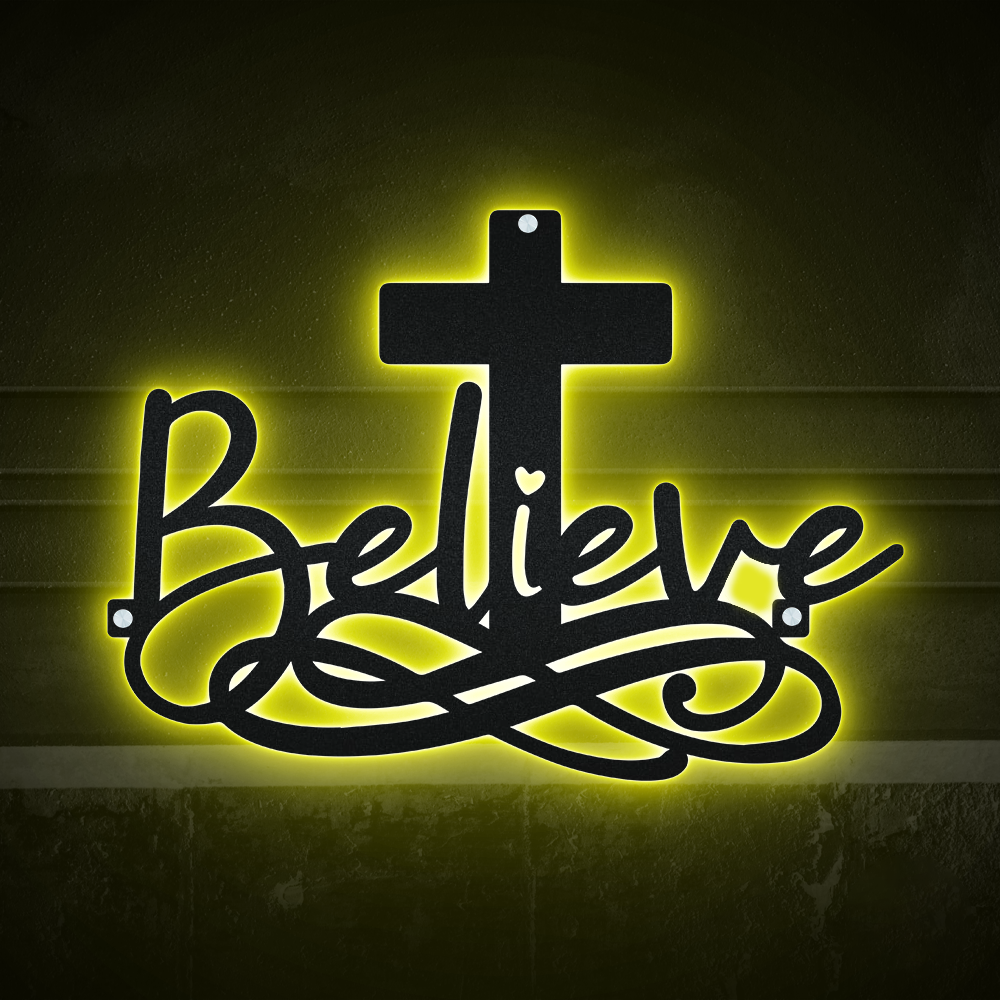 Jesus Believe God Catholic - Led Light Metal - Owls Matrix LTD