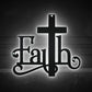 Jesus Faith Catholic Cross - Led Light Metal - Owls Matrix LTD