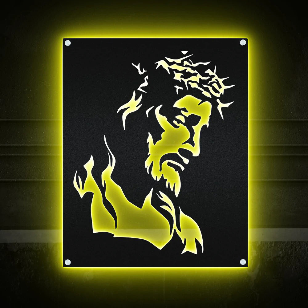 Jesus Portrait Catholic - Led Light Metal - Owls Matrix LTD